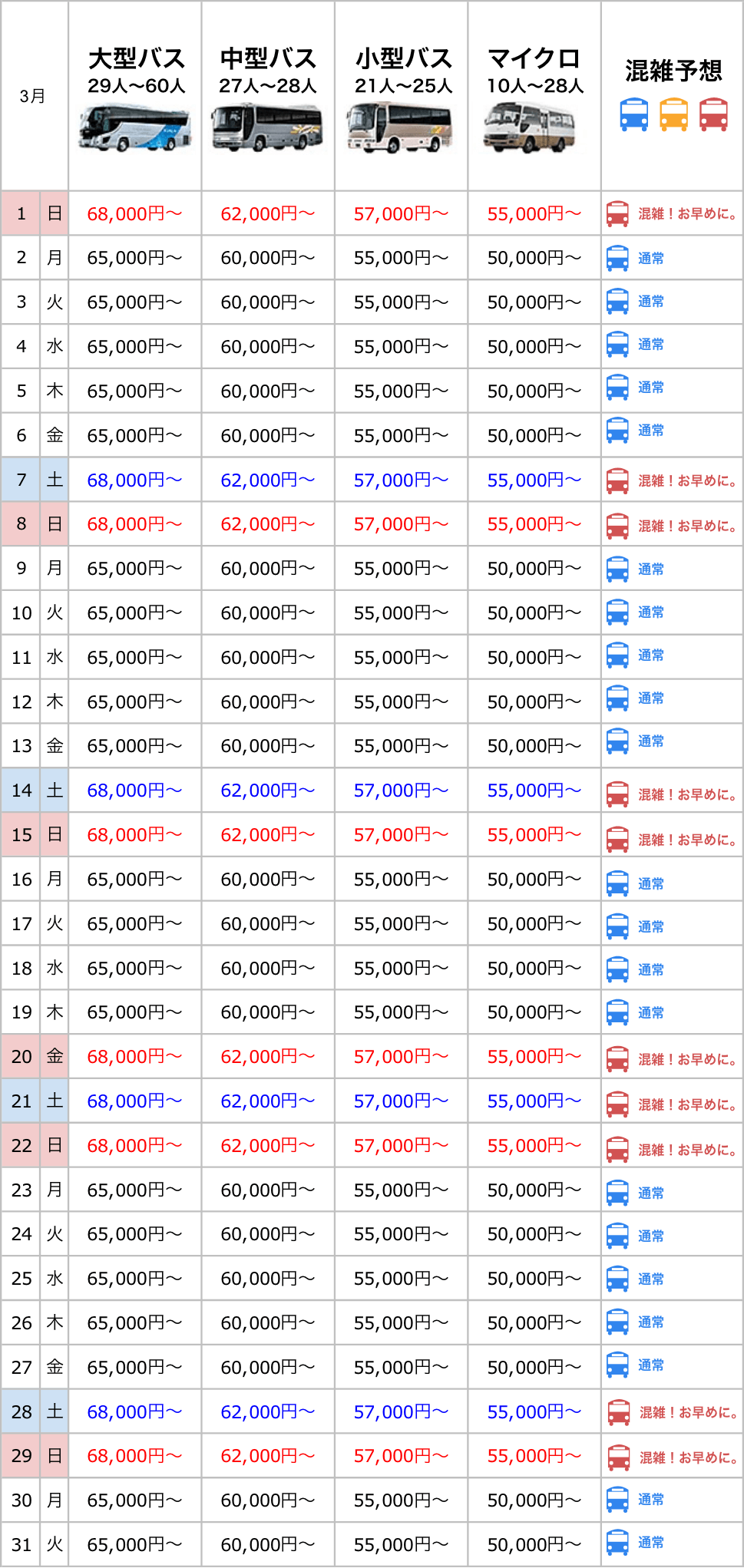 料金カレンダー